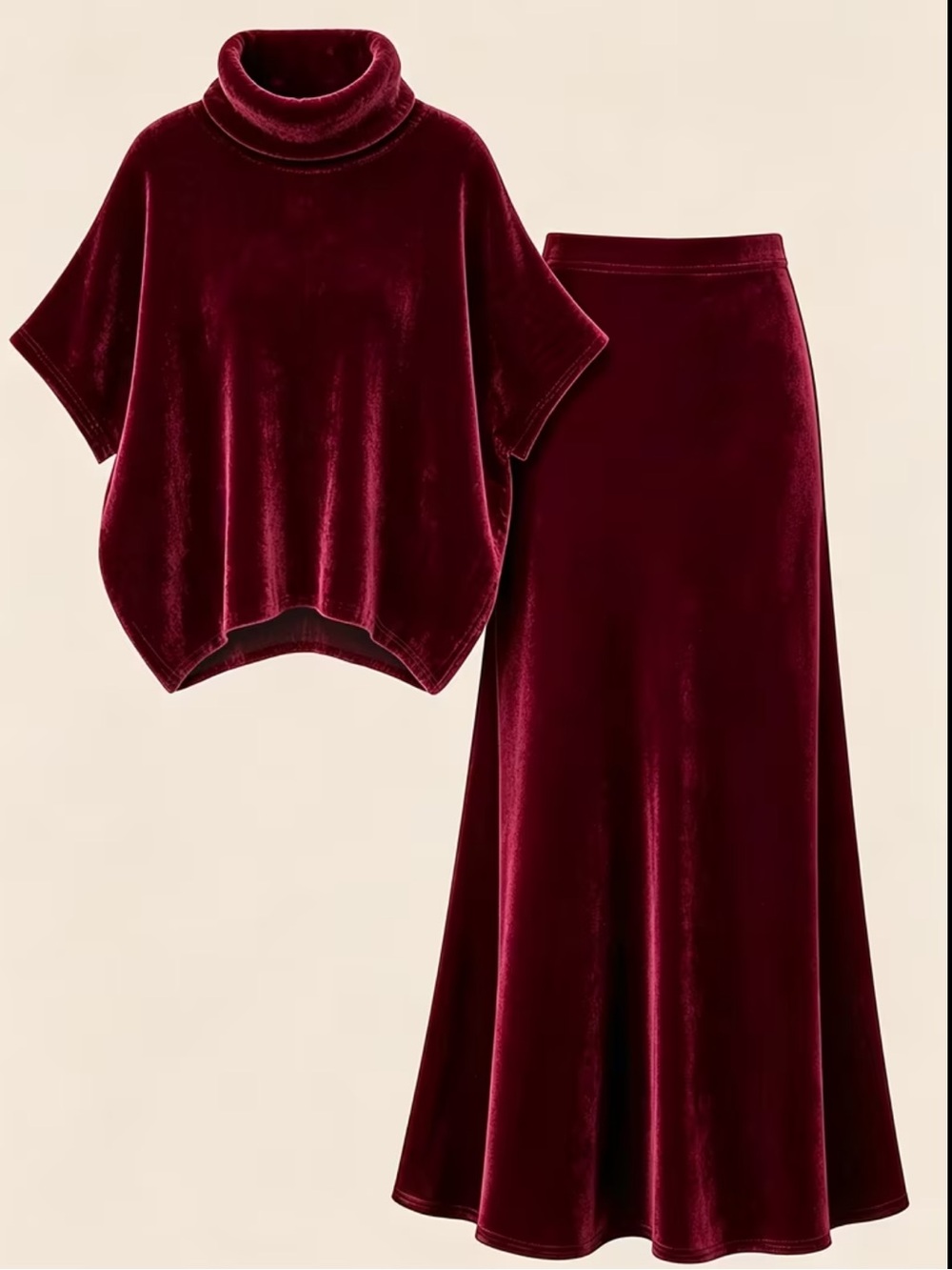 Autumn/Winter Fashion Lazy Velvet Set: High Neck Batwing Sleeve Pullover Cape